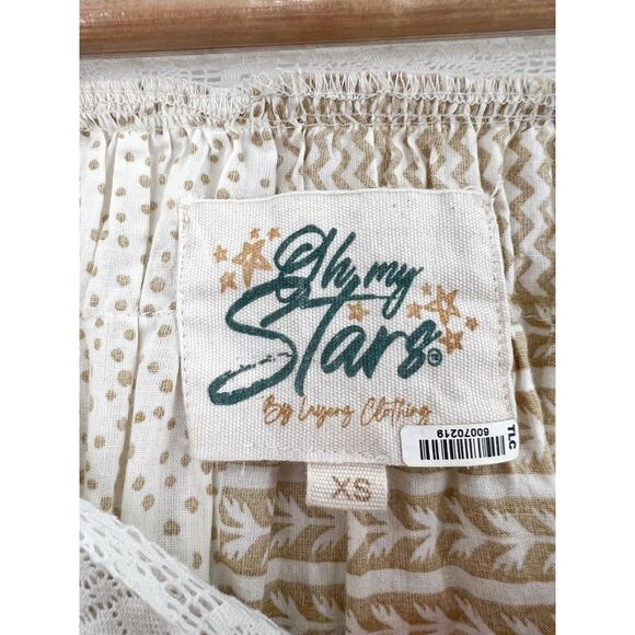 Oh My Stars Trudy Patchwork Blouse XS Mustard Yellow Square Neck Puff Sleeve - Picture 4 of 10